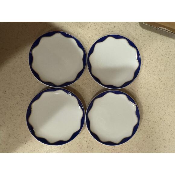 Pottery Barn Hanukkah Tidbit Plates Set of 4 Blue White Silver 4" - Picture 1 of 4